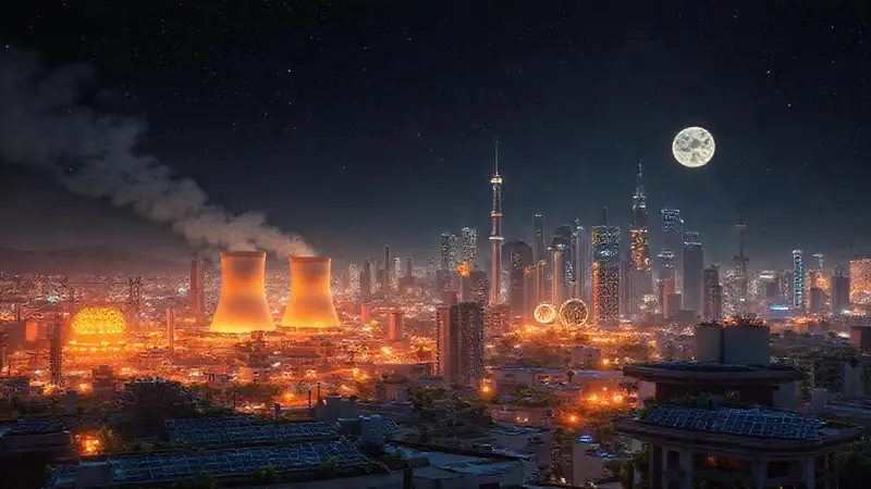 Ciudad futurista con tecnología y naturaleza en armonía