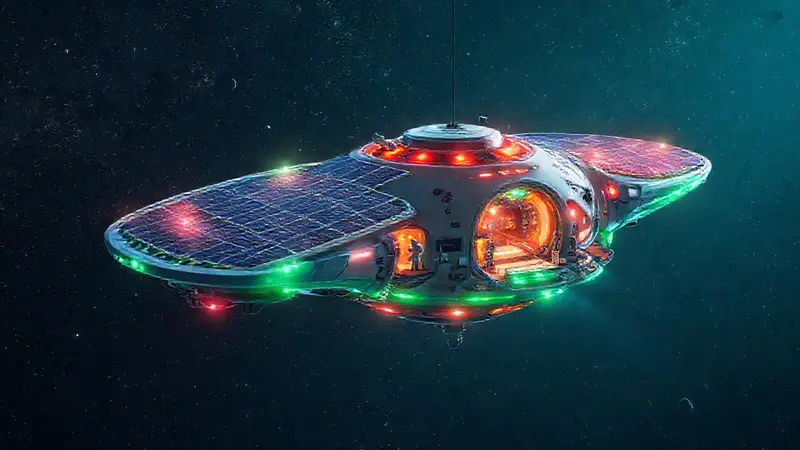 Hábitat espacial futurista con energía solar