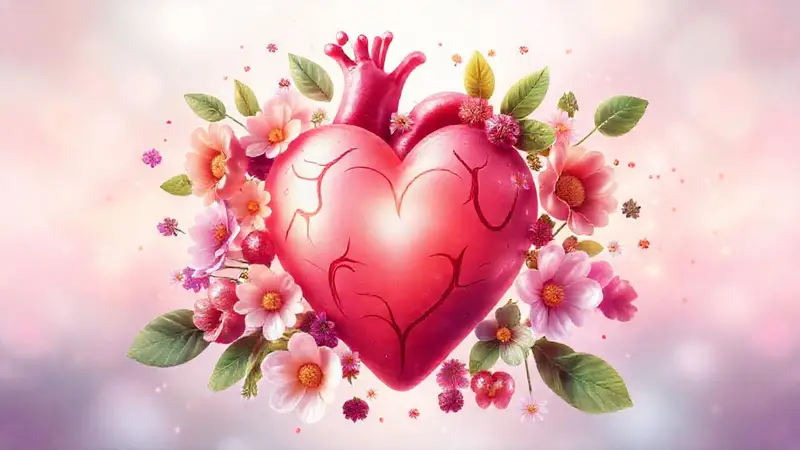 Corazón vibrante rodeado de salud y bienestar