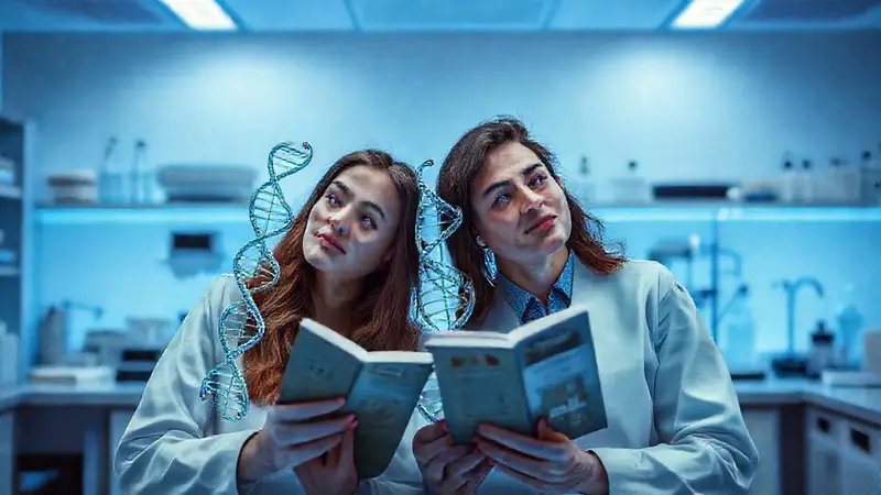 Gemelos en laboratorio estudian genética juntos