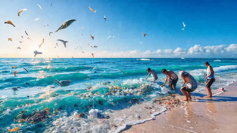 Playa limpia con comunidad y vida marina