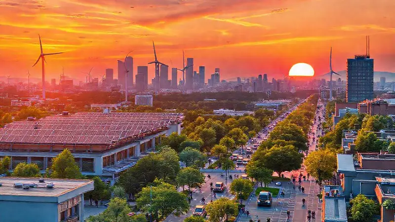 Ciudad sostenible con energía renovable y vida