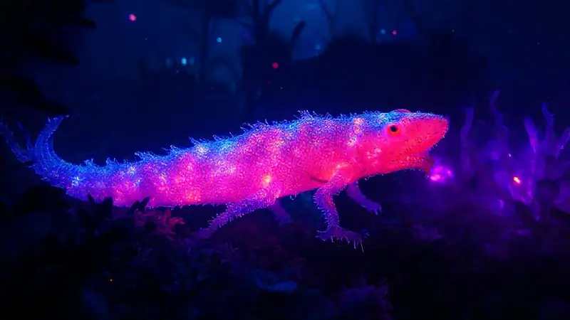 Criatura bioluminiscente ilumina un paisaje submarino