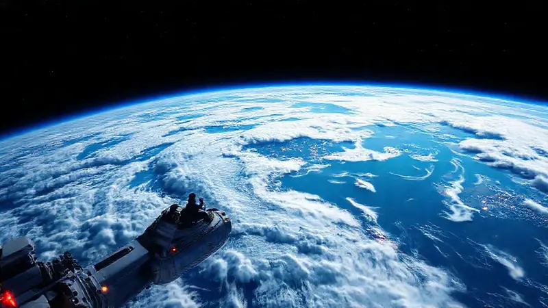 Nave futurista sobre un planeta esperanzador