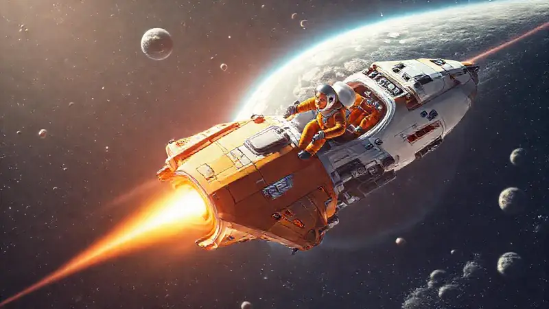 Nave espacial futurista explora un cielo estrellado
