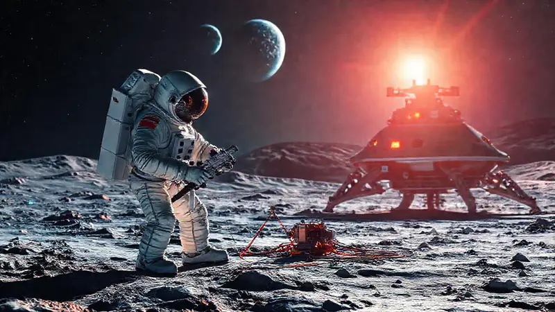 Astronauta experimenta en la Luna con tecnología