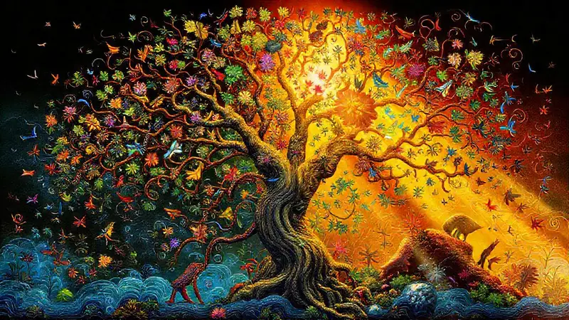 Árbol de la vida con evolución vibrante