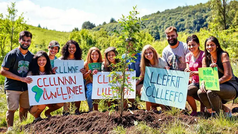 Grupo diverso plantando árboles por el clima
