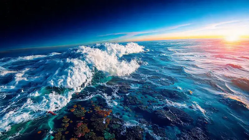 Océano vibrante con vida y cambio climático