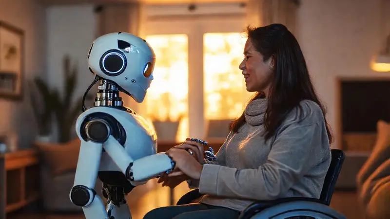 Robot ayuda a persona con discapacidad en casa