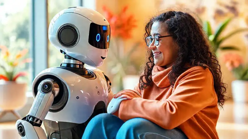Robot ayuda a persona con discapacidad en un entorno acogedor