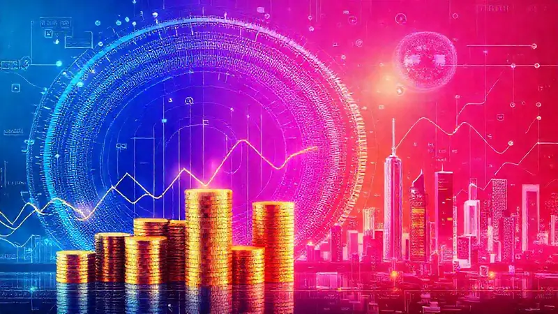 Gráficos financieros y patrones futuristas interconectados