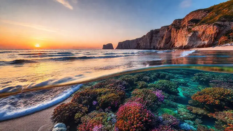 Playa tranquila al amanecer