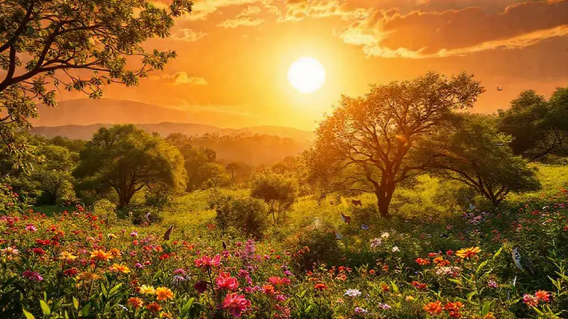 Sol radiante sobre un paisaje vibrante