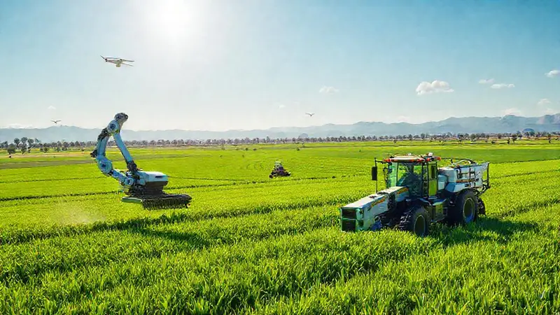 Agricultura futurista con robots y drones