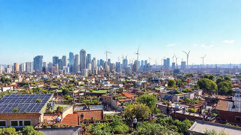 Ciudad sostenible con naturaleza y tecnología integrada