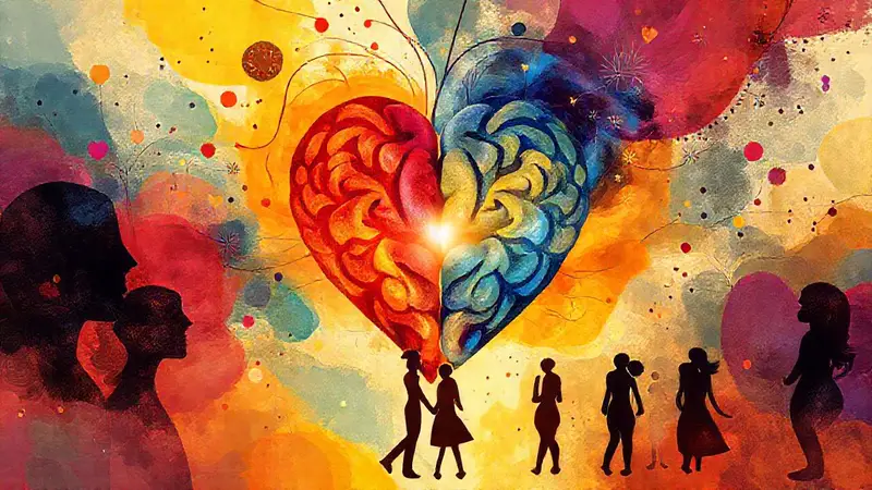 Corazón y cerebro entrelazados con colores vibrantes