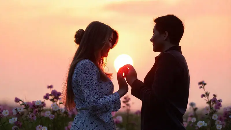 Pareja enlazada al atardecer
