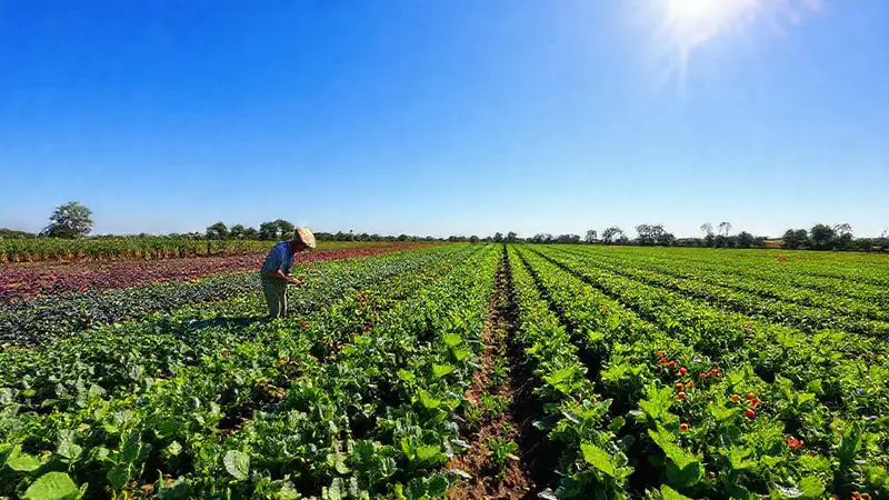 Cultivos sostenibles bajo un cielo azul