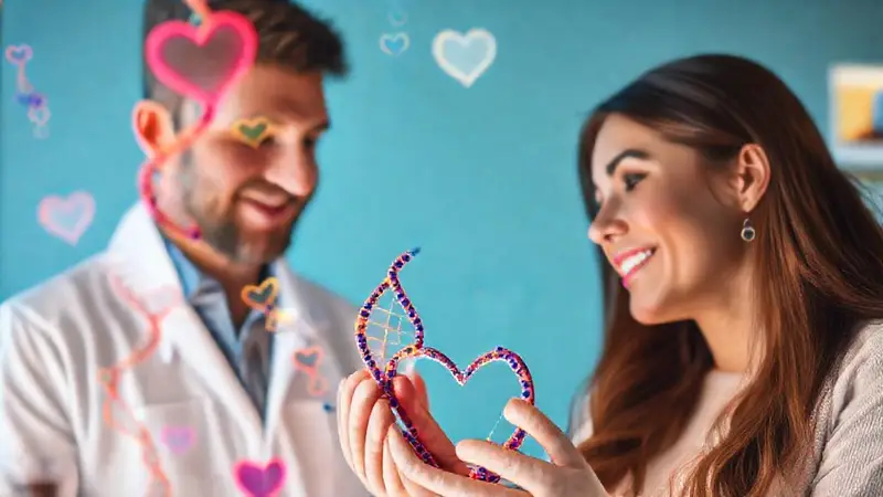 Pareja examina ADN en un laboratorio moderno