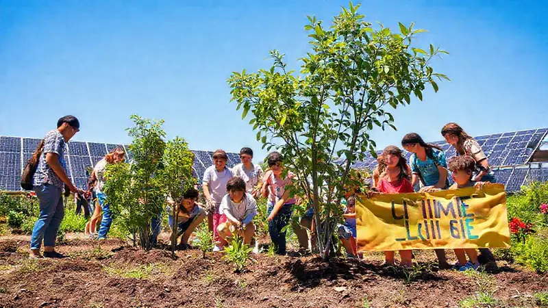 Ciudadanos plantan árboles en un ambiente sostenible