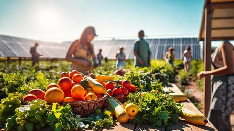 Verduras frescas y personas trabajando juntas