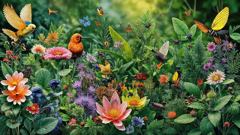 Ecosistemas diversos con interacciones vibrantes y colores