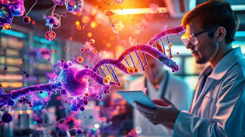 Estructuras moleculares y ADN en un laboratorio