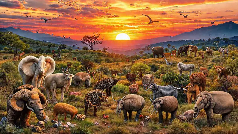 Animales adaptados en ecosistemas interconectados