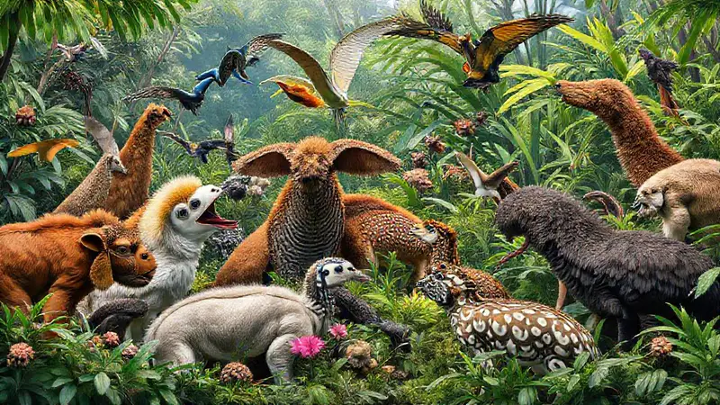Animales interactúan vibrantes en su hábitat