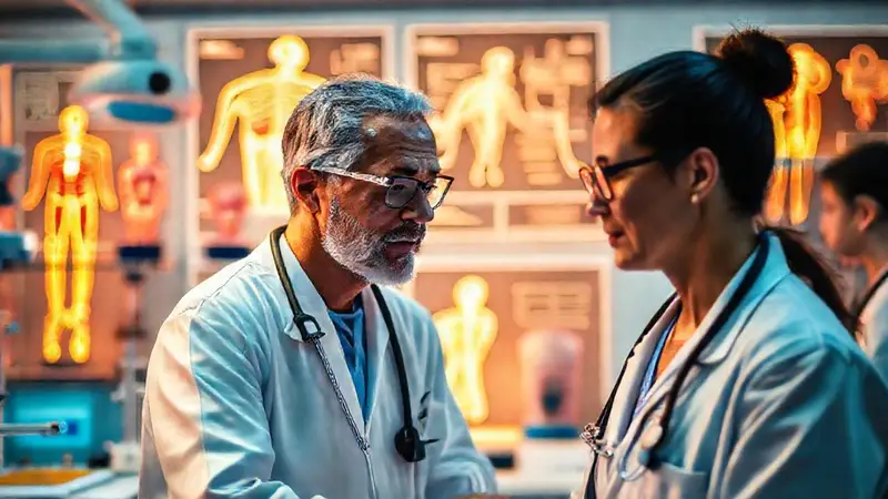 Médicos colaboran en un moderno laboratorio médico