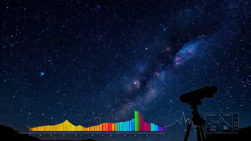Cielo estrellado con un telescopio y gráficos