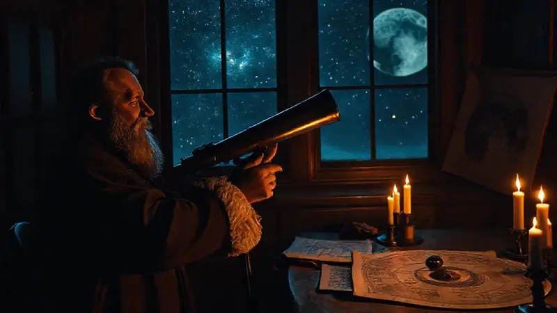 Galileo observa el cosmos con su telescopio