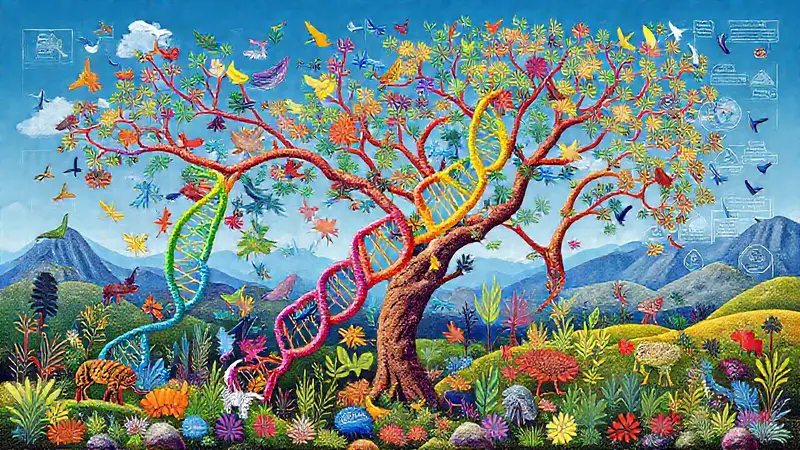 Ecosistema vibrante con ADN y diversidad natural