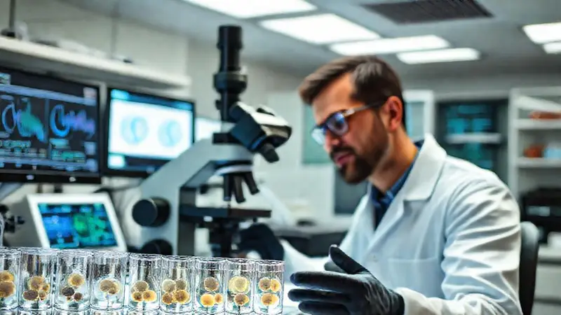 Científico analiza embriones en laboratorio moderno