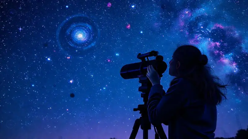 Astrónoma observa el cosmos con curiosidad