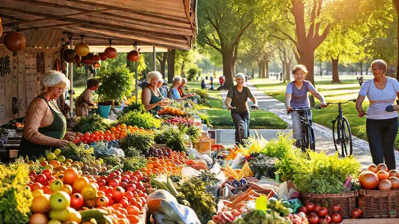 Mercado vibrante con frutas