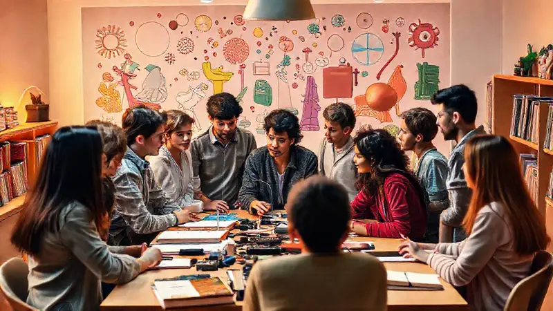 Grupo diverso discute en ambiente acogedor