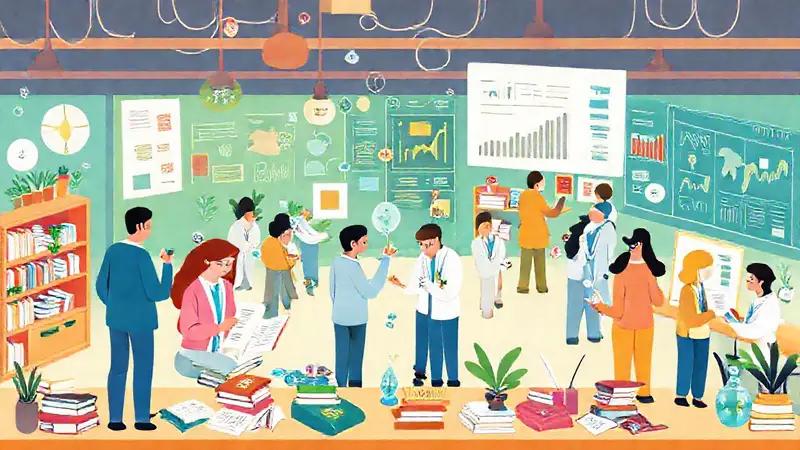 Ilustración científica vibrante, colaboración y creatividad