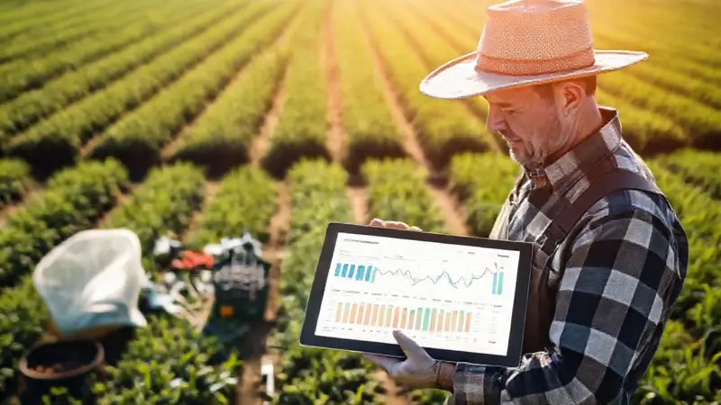 Un agricultor usa tecnología en un campo