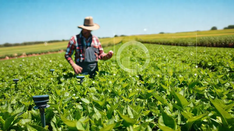 Campo agrícola con sensores y tecnología moderna
