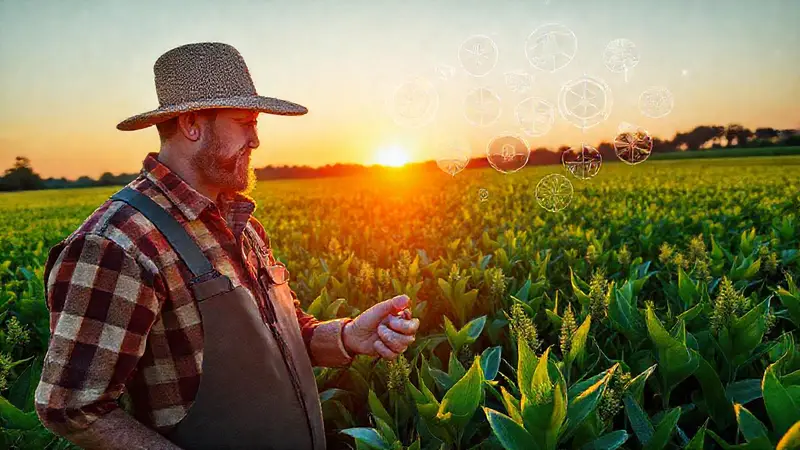 El agricultor cultiva plantas modificadas éticamente