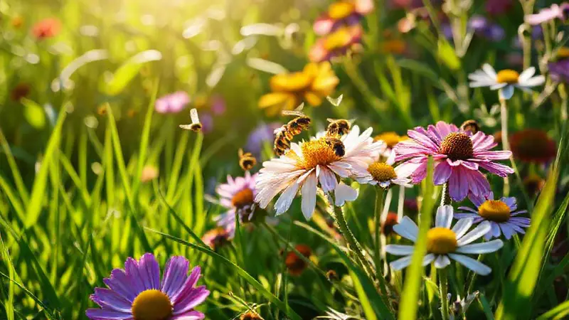 Abejas polinizando flores en un jardín