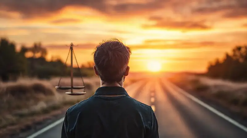 Una persona reflexiona sobre decisiones y caminos