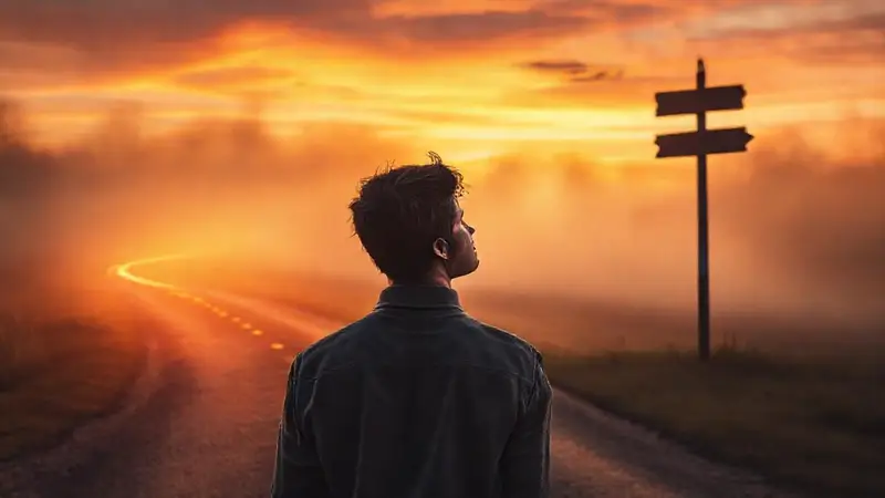 Persona reflexiva elige entre dos caminos