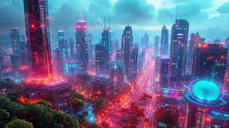Futurista fusión de tecnología y naturaleza