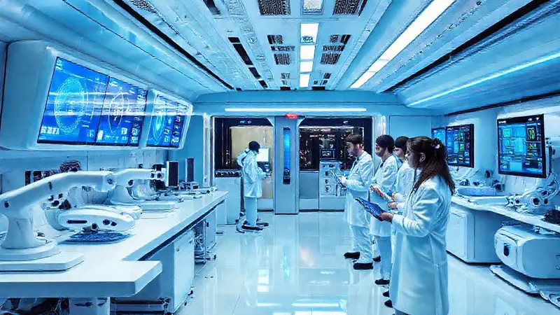 Laboratorio biomédico futurista con innovaciones médicas
