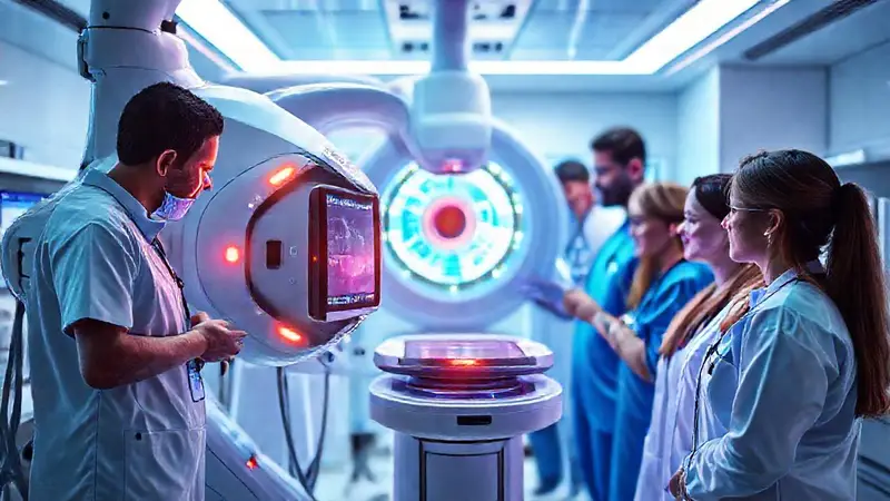 Dispositivo médico futurista en un laboratorio innovador