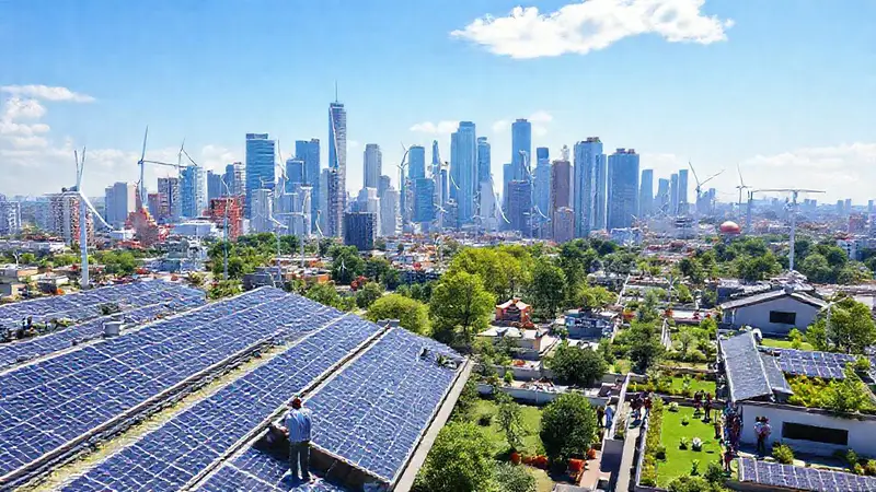 Ciudad futurista sostenible con energía renovable