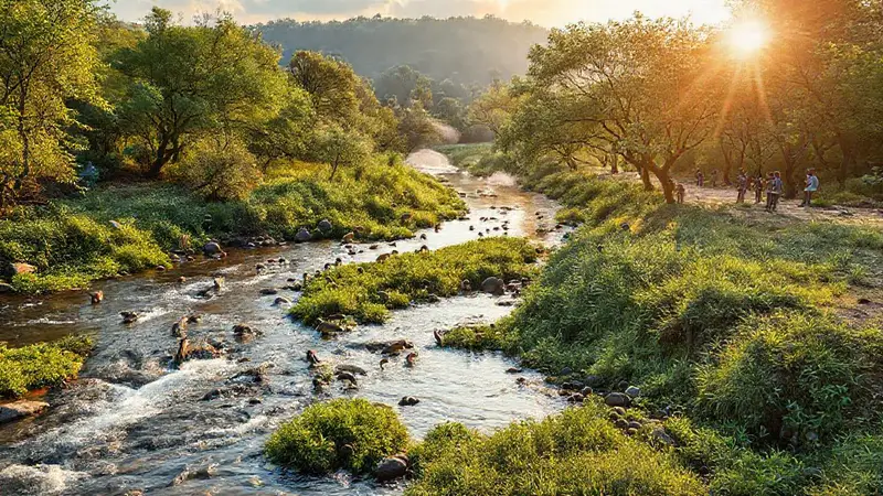 Río rodeado de vegetación y conservación moderna